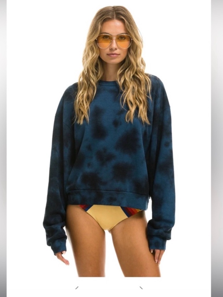 Aviator Nation Navy And Black Tie-Dye Crewneck Sweatshirt Size Small Unisex